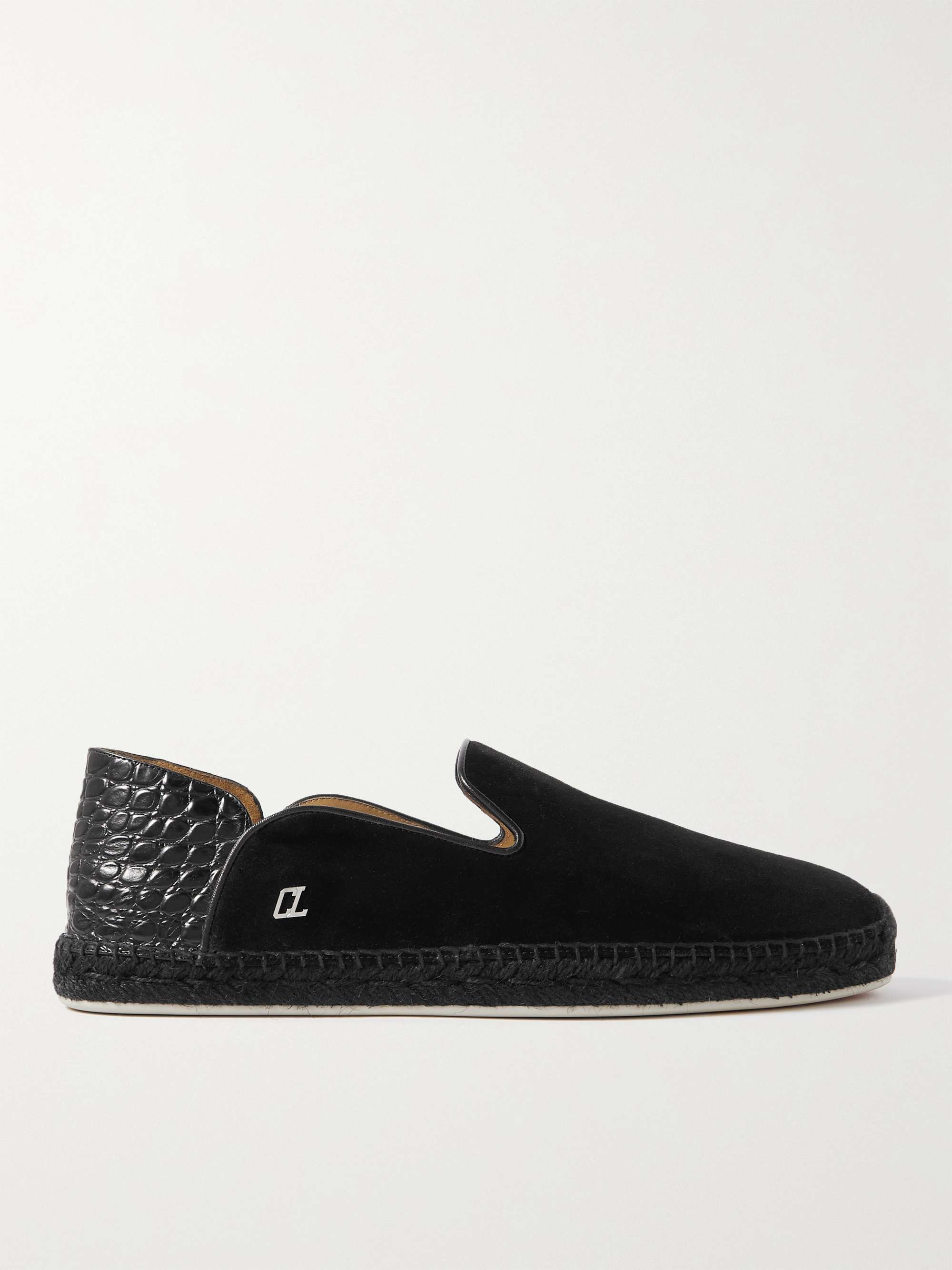 CHRISTIAN LOUBOUTIN Collapsible-Heel Croc-Effect Leather-Trimmed Suede  Espadrilles for Men | MR PORTER