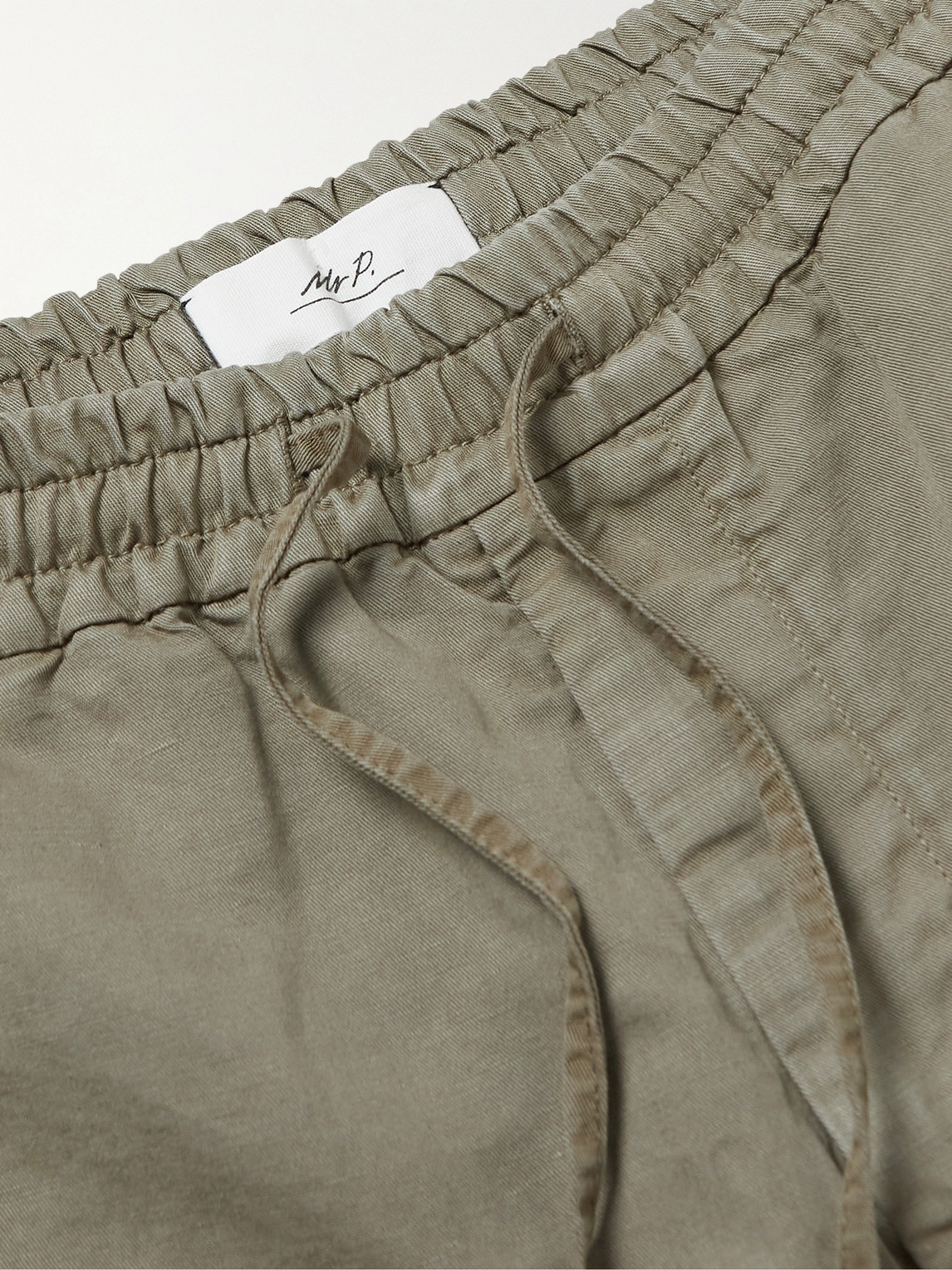 Shop Mr P Cotton And Linen-blend Twill Drawstring Shorts In Green