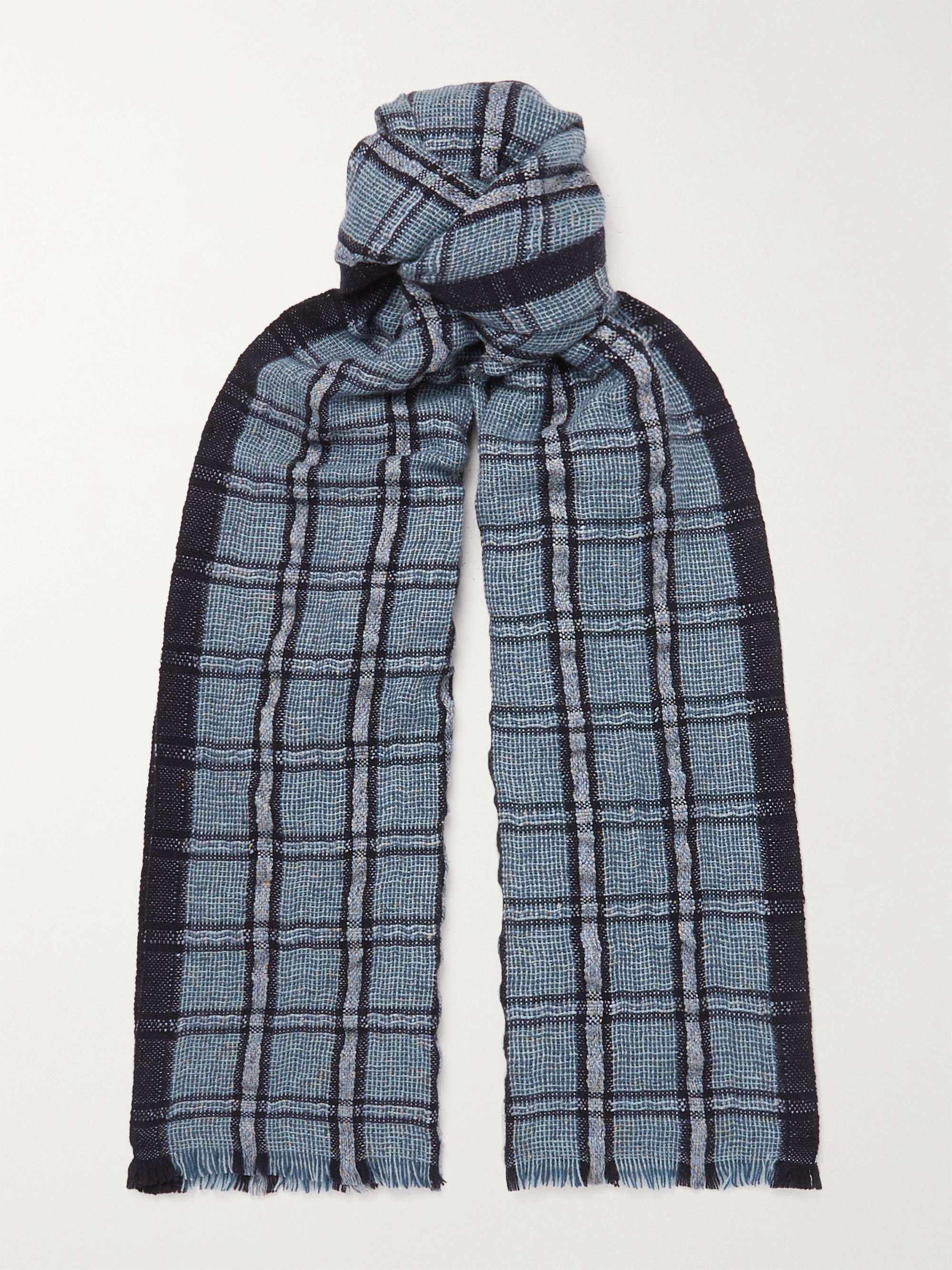 LORO PIANA Checked Linen and Cashmere-Blend Tweed Scarf | MR PORTER