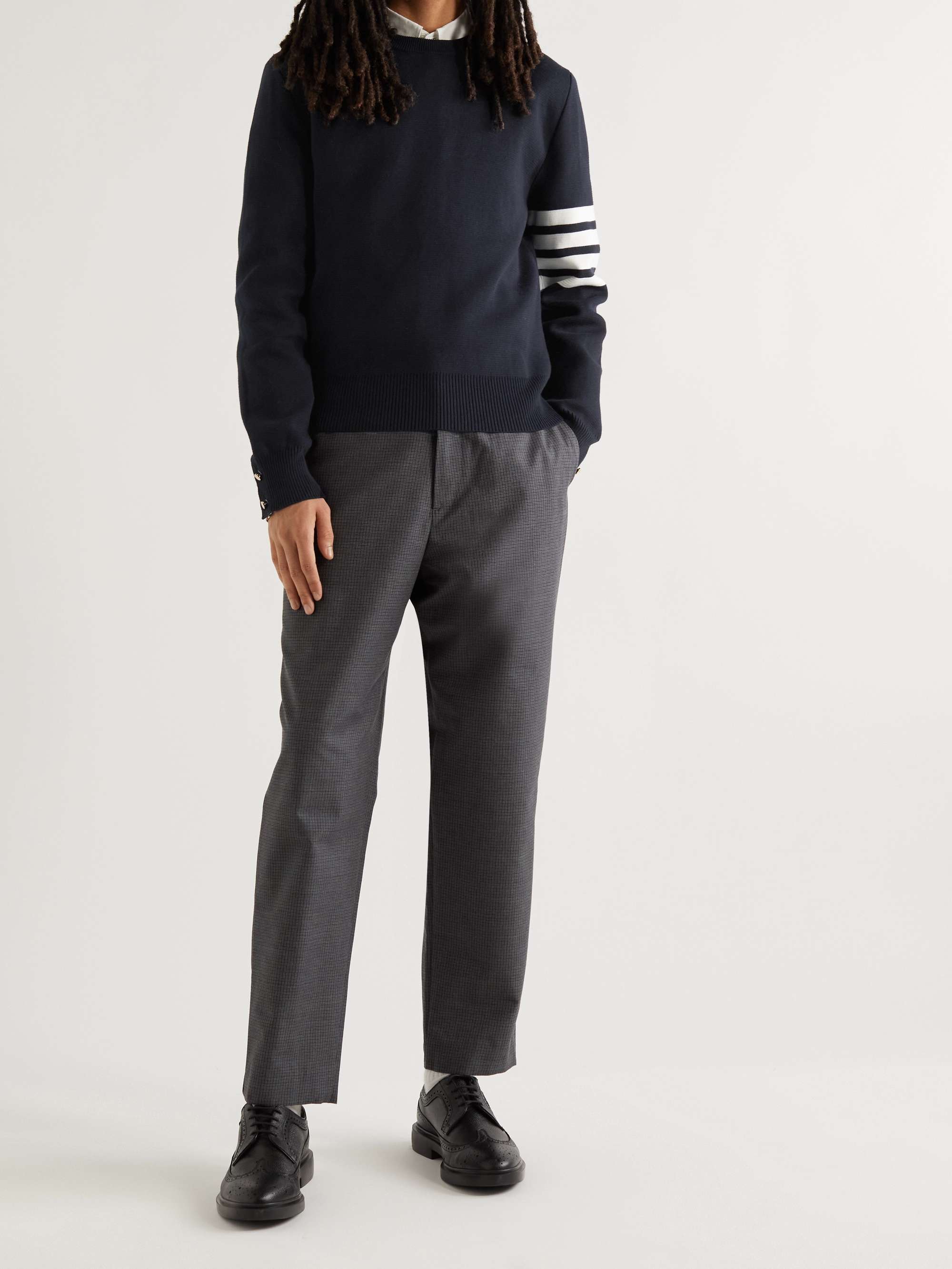 THOM BROWNE Striped Grosgrain-Trimmed Cotton Sweater for Men | MR PORTER