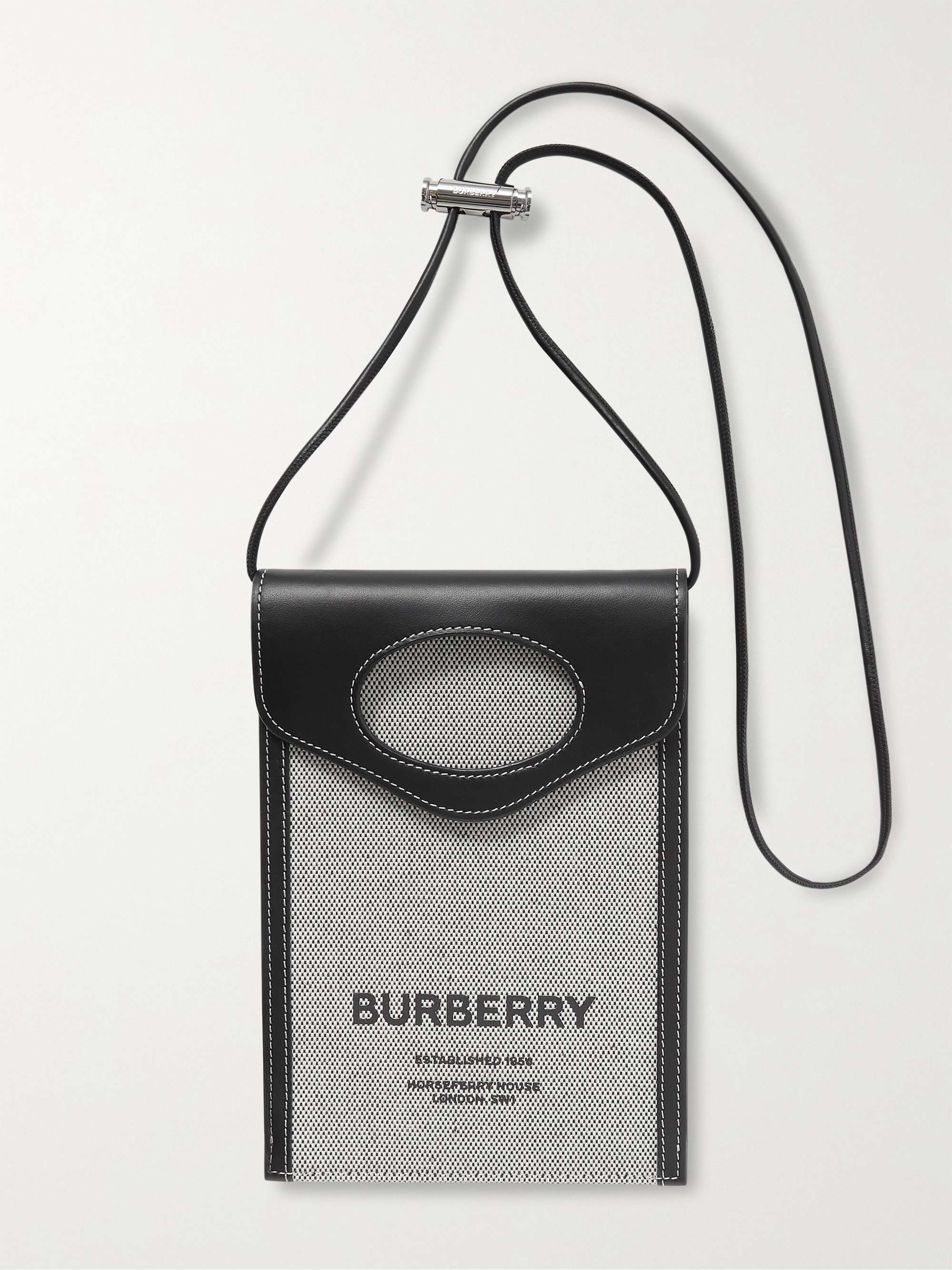 BURBERRY Leather-Trimmed Logo-Print Canvas Pouch with Lanyard | MR PORTER