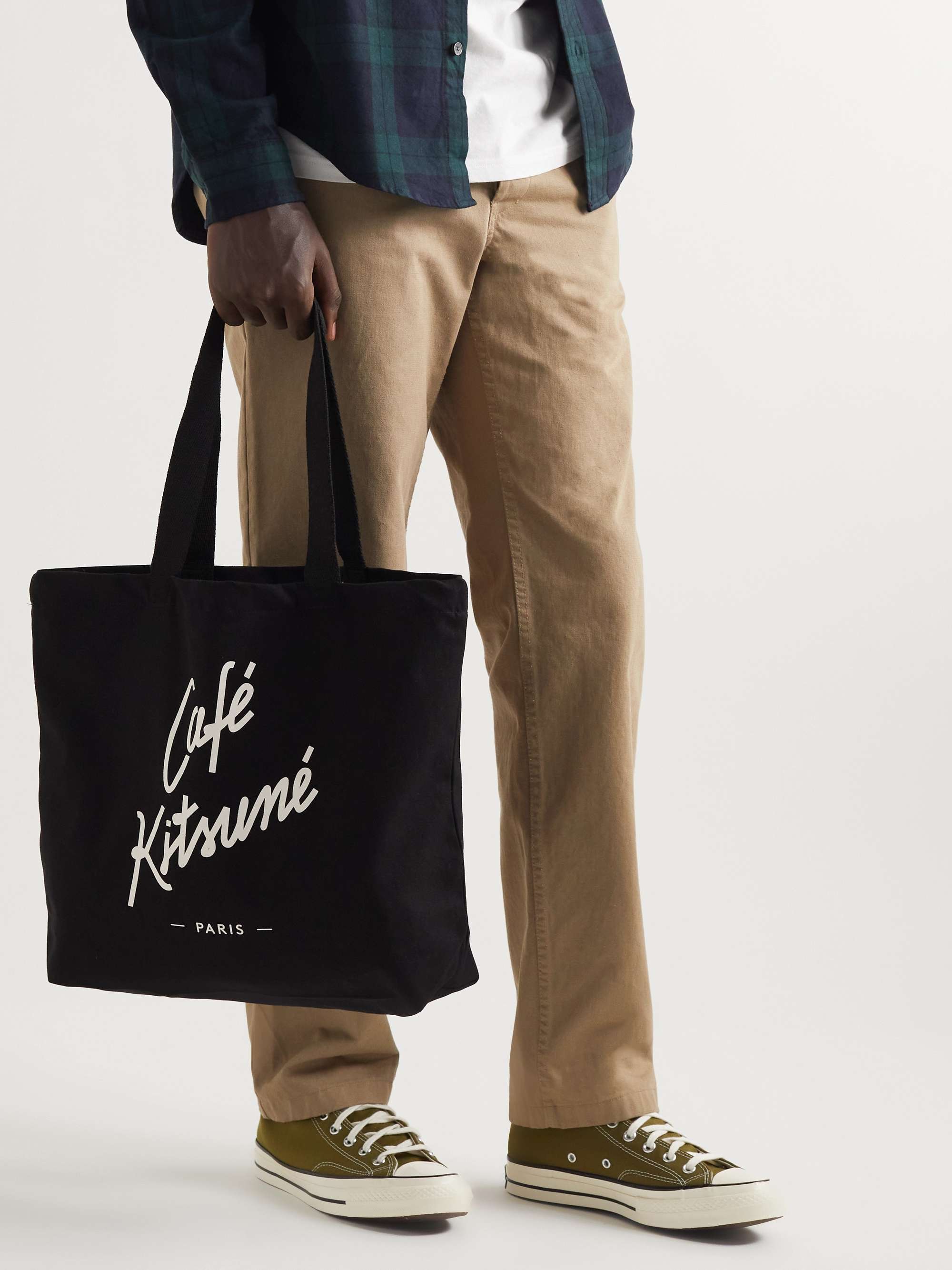 Black Logo-Print Cotton-Canvas Tote Bag | CAFÉ KITSUNÉ | MR PORTER