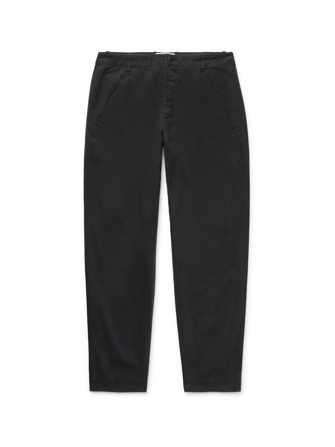 Folk Black Assembly Tapered Pleated Cotton-canvas Trousers