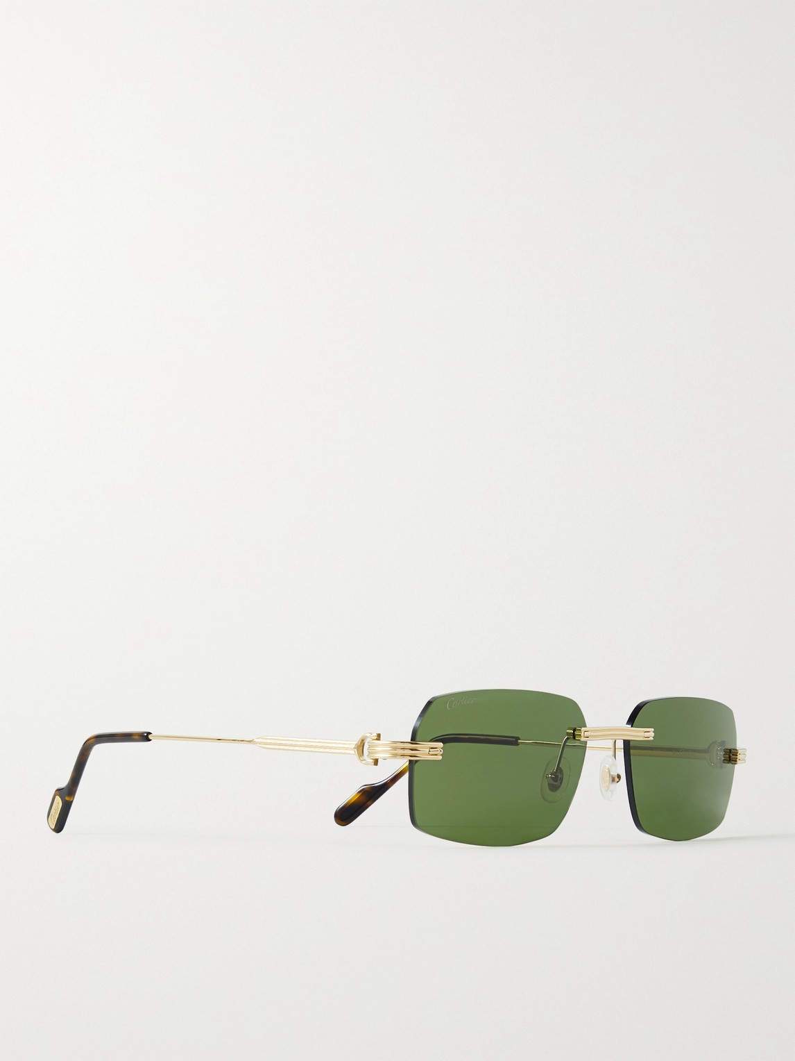 Shop Cartier Rimless Rectangular-frame Gold-tone Sunglasses