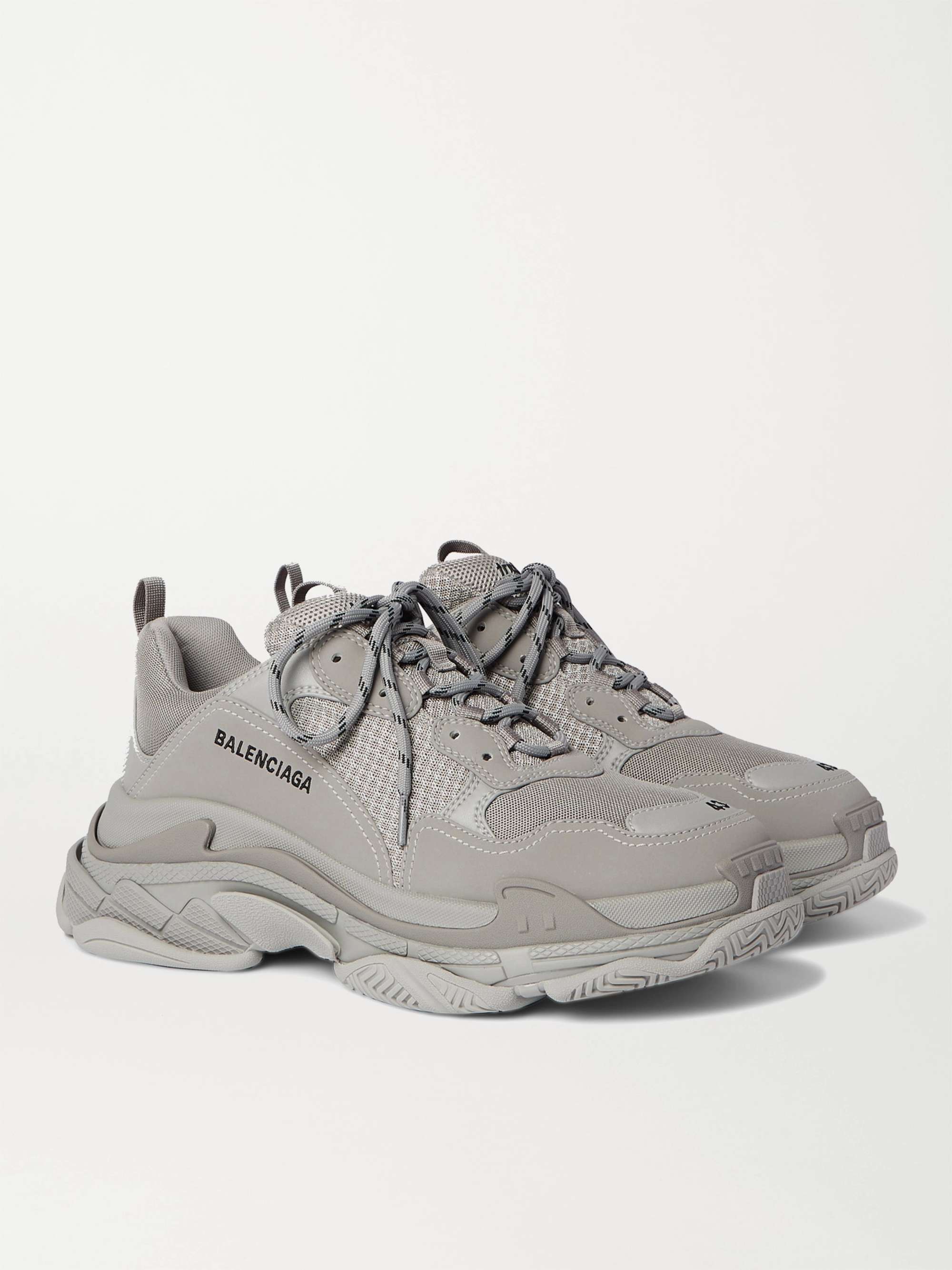 Gray Triple S Mesh and Faux Leather Sneakers | BALENCIAGA | MR PORTER