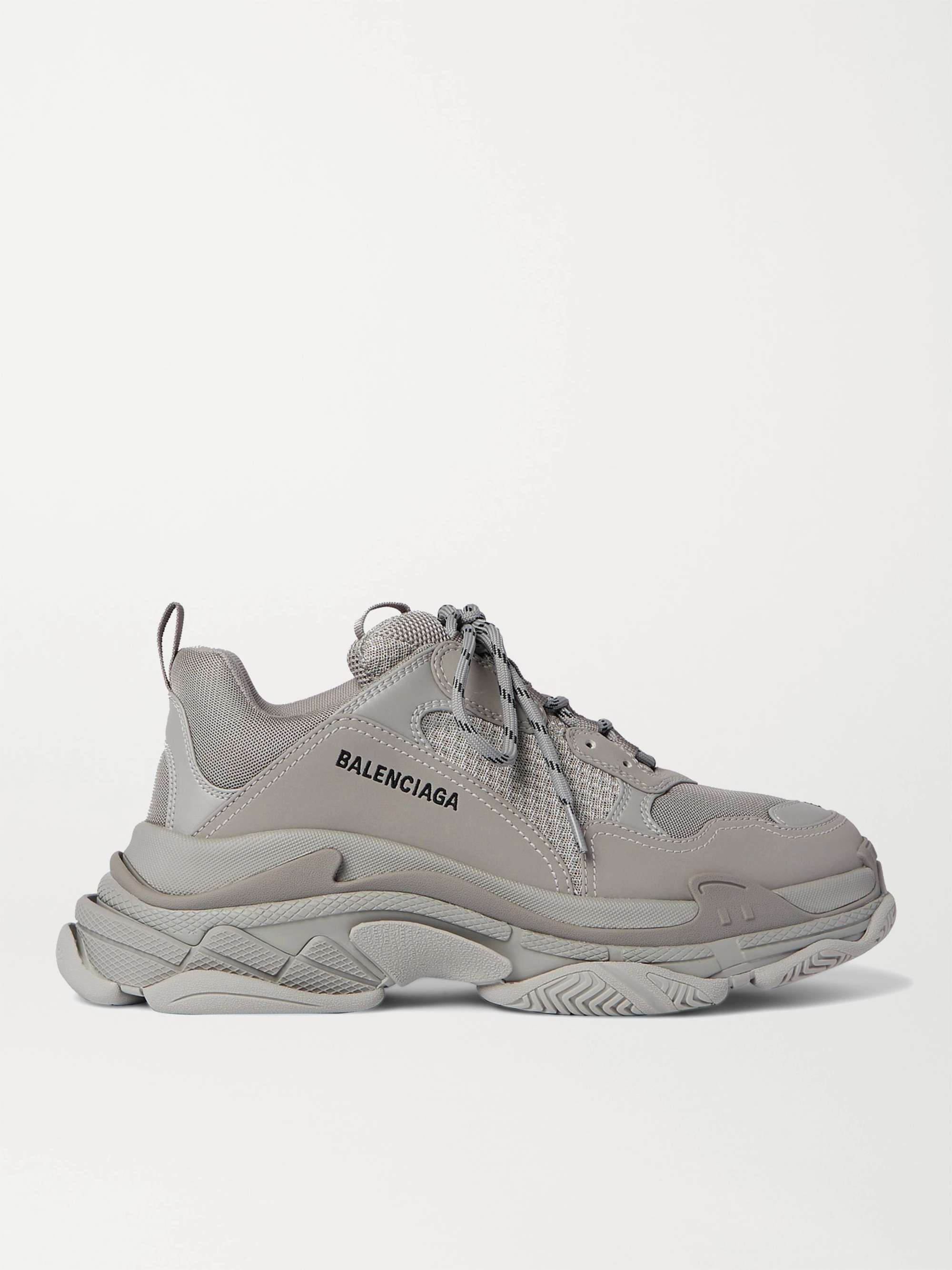 Gray Triple S Mesh and Faux Leather Sneakers | BALENCIAGA | MR PORTER
