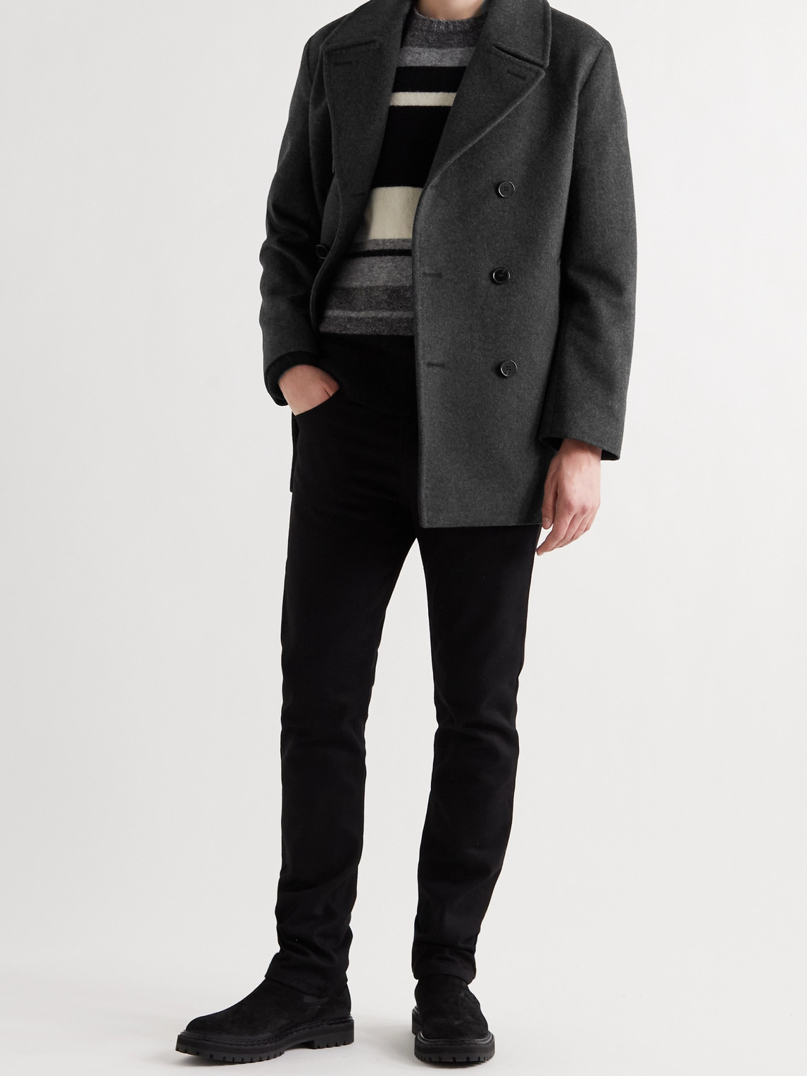 Shop Mackintosh Dalton Wool And Cashmere-blend Peacoat In Gray