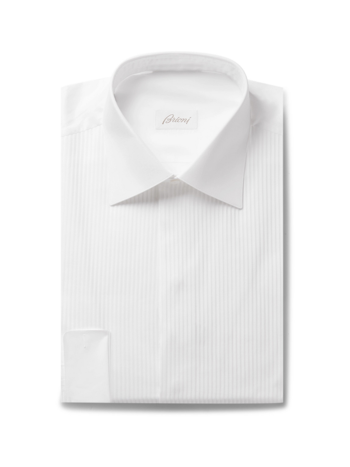 Shop Brioni White Slim-fit Bib-front Double-cuff Cotton-voile Shirt