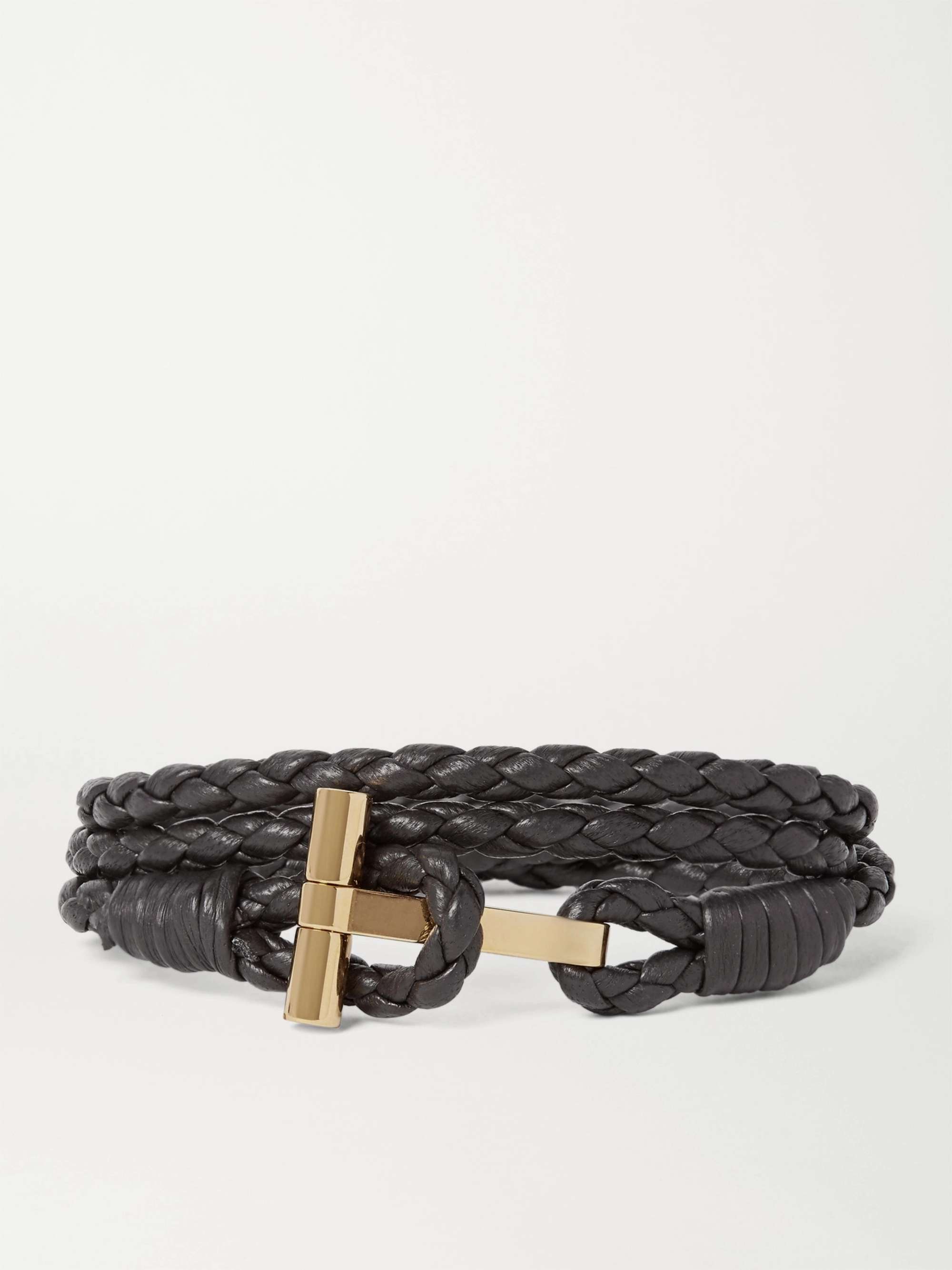 TOM FORD Woven Leather and Gold-Plated Wrap Bracelet for Men | MR PORTER