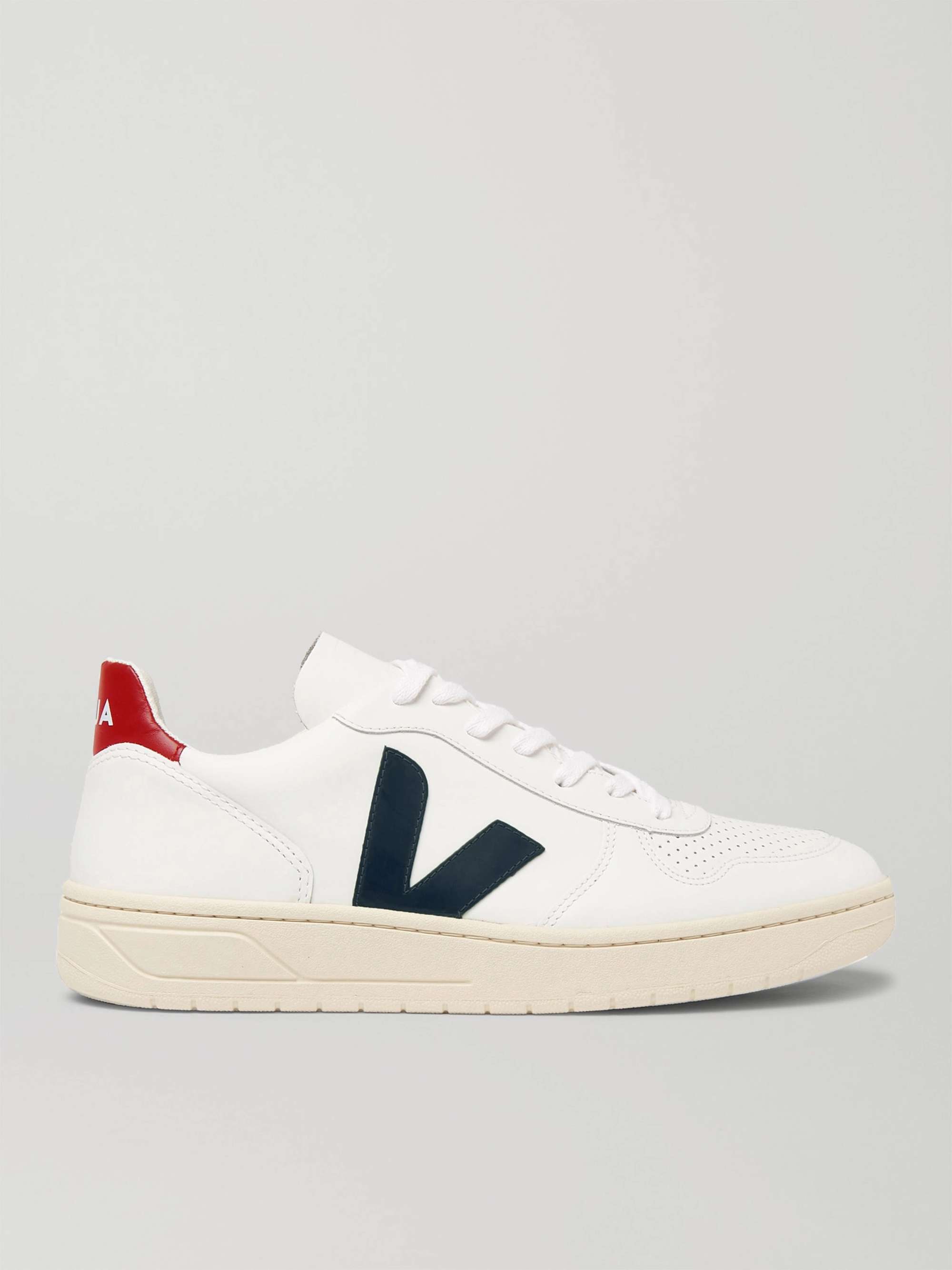 White V-10 Rubber-Trimmed Leather Sneakers | VEJA | MR PORTER