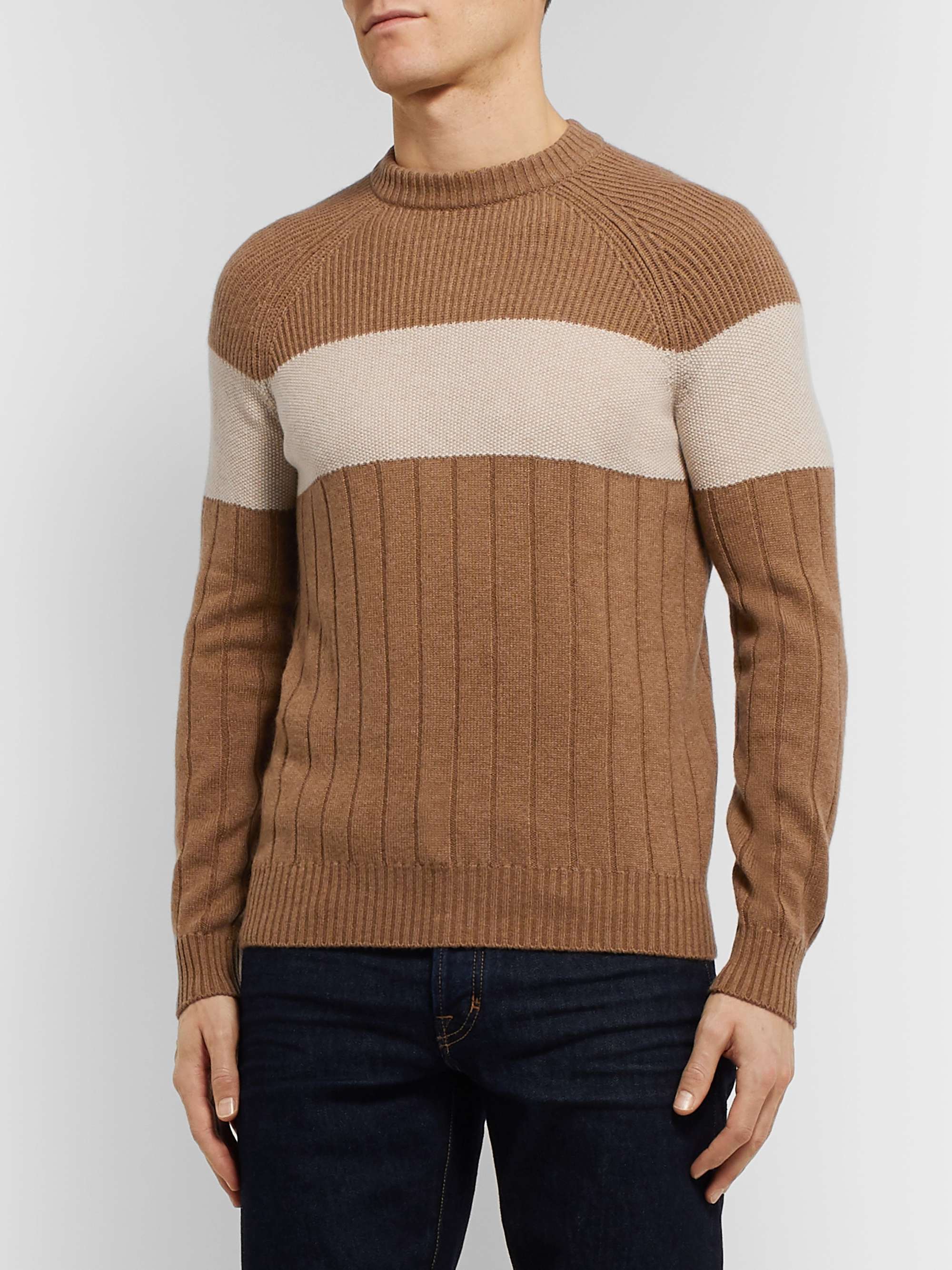 LORO PIANA Slim-Fit Striped Ribbed Cashmere Sweater for Men | MR PORTER