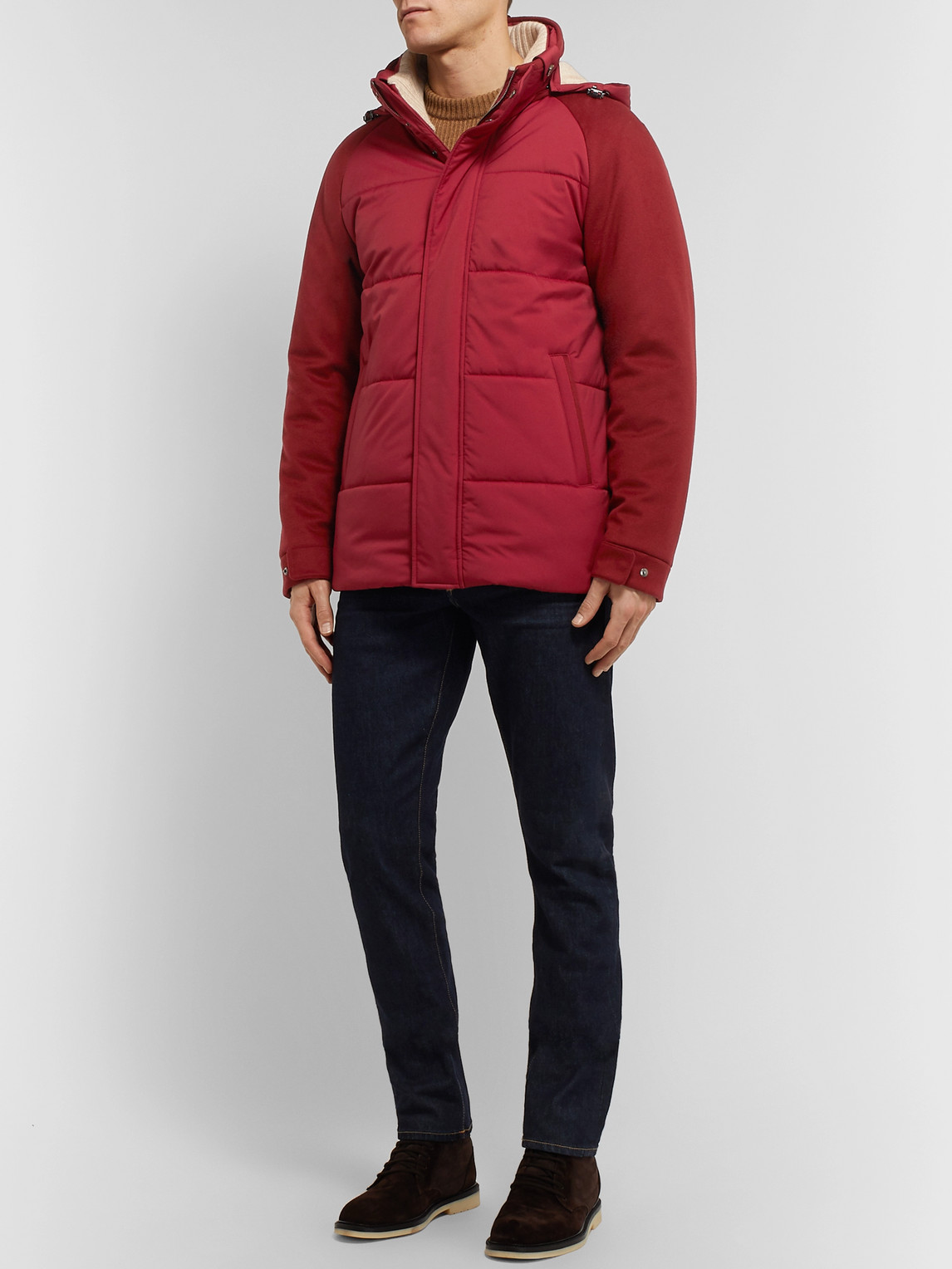 Shop Loro Piana Storm System Quilted Baby Cashmere And Shell Hooded Jacket In Burgundy