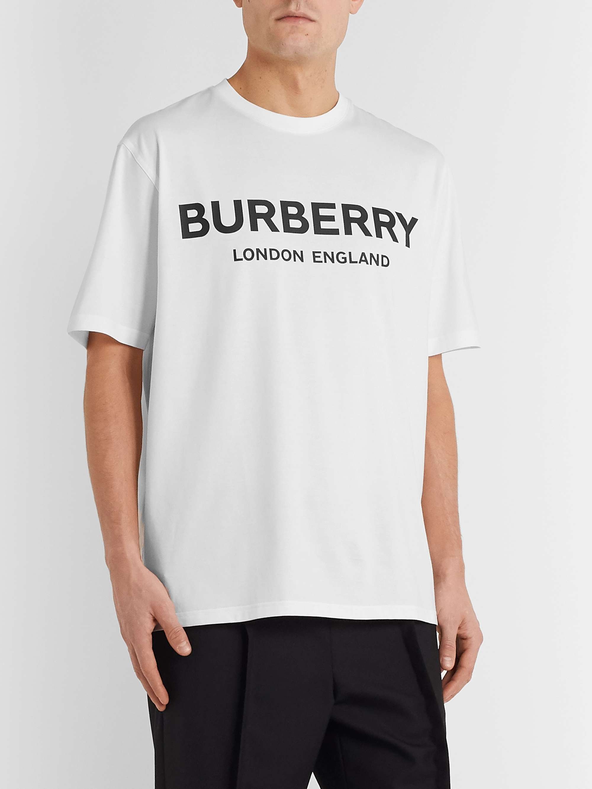 White Logo-Print Cotton-Jersey T-Shirt | BURBERRY | MR PORTER