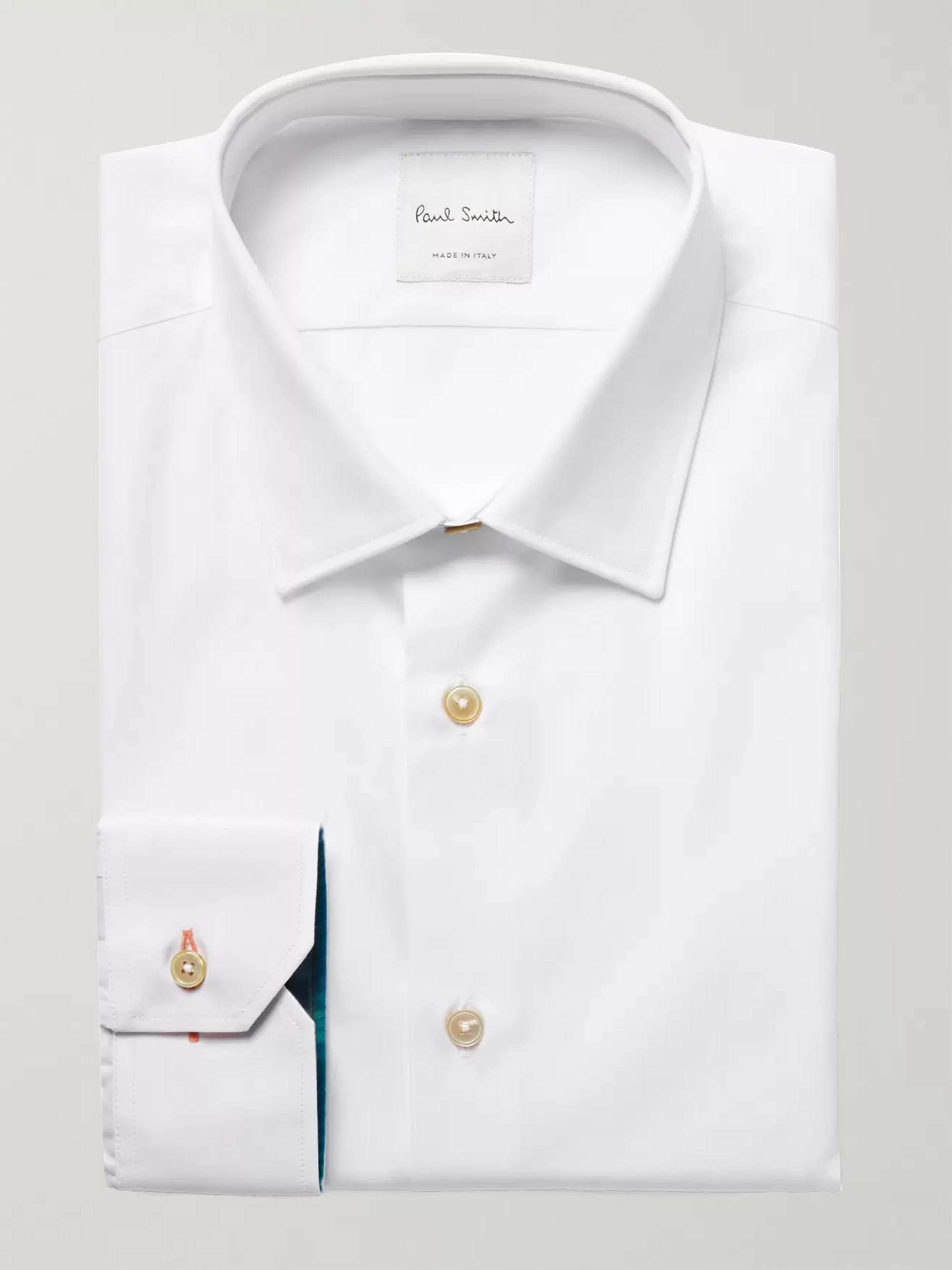 PAUL SMITH White Slim-Fit Contrast-Cuff Cotton-Poplin Shirt | MR PORTER